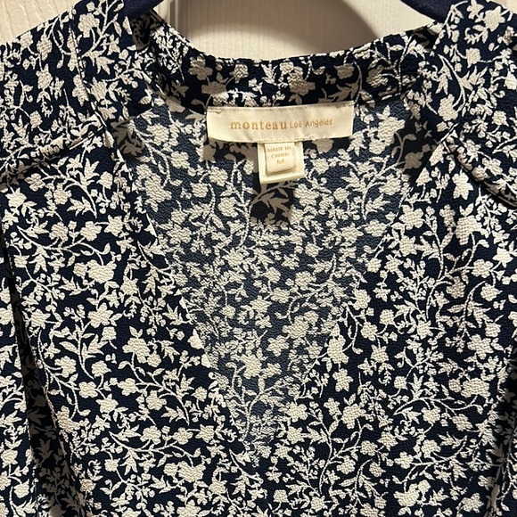 Monteau Navy and White Peplum Blouse - Picture 2 of 5